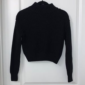 Cropped Black Turtleneck Sweater - Small